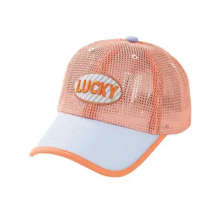 Casquette baseball enfant respirante avec patch Luck en orange et bleu clair