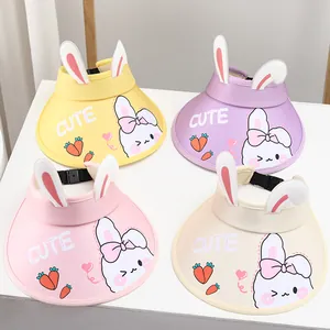 Kids Cute Cartoon Rabbit Ear Empty Top Sun Hat Summer Outdoor UV Protection Breathable Wide Brim Beach Basin Hat For Children Girls Boys