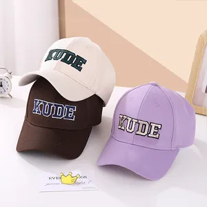 Classic embroidered KUDE baseball cap for kids in cream brown and purple colors