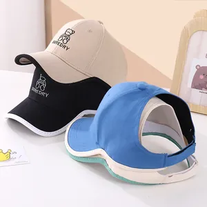 Detailed embroidery of bear logo on backless ponytail sun visor baseball caps