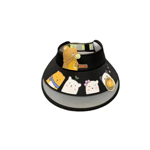 Kids black sun visor hat with cute 3D cartoon bears and UPF50+ UV protection