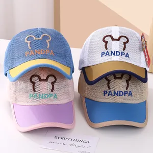 Casquette de Baseball en Maille pour Enfants Été Respirant Chapeau de Soleil Bloc de Couleur Broderie Ours Lettres PANDPA