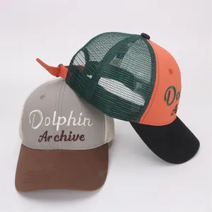 Kids color-block trucker mesh hat with Dolphin Archive embroidery and curved brim