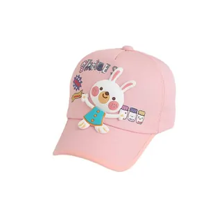 Casquette de baseball rose en coton pour enfants avec lapin 3D et motif souriant coloré
