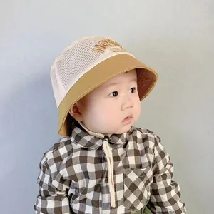 Summer kids breathable mesh sun hat with HONEY embroidery and adjustable chin strap