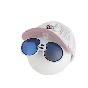 Kids breathable mesh baseball cap with pink M embroidery and integrated flip sunglasses