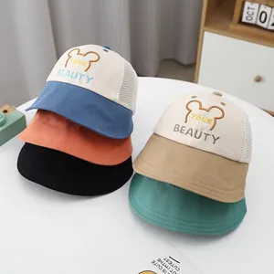 Toddler sun hats with breathable mesh, colorful bear embroidery and Your Beauty text