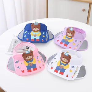 Kids cartoon bear sun visor hats in blue, purple, pink and white for summer protection