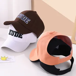 Kids KUDE Letter Embroidery Empty Top Baseball Cap Ponytail Sun Protection Hat Cotton Blend Sun Visor For 3-10 Years Girls