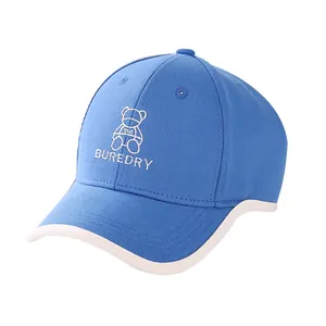 Kids navy blue baseball cap with embroidered bear and sunglasses on a white background