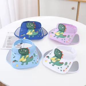 Kids open top sun visor with cartoon dinosaur and retractable side brim panels