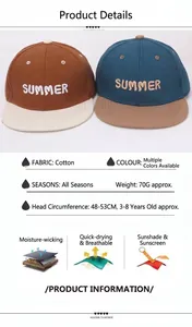 Dettaglio dei cappellini in cotone con ricamo SUMMER 3D e design a colori contrastanti
