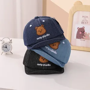 Casquettes de baseball en jean pour enfants avec broderie ours en bleu foncé, bleu et noir