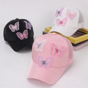 Kids 3D Butterfly Baseball Cap Breathable Mesh Sun Hat For Girls Cute Satin Look Summer Outdoor Adjustable Visor