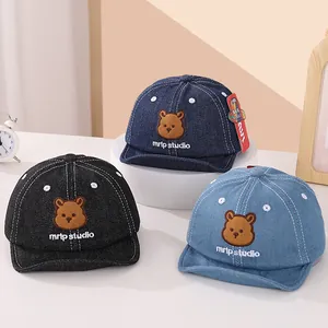 Casquette de Baseball Bébé Bord Mou Enfant Ours Dessin Animé Chapeau Denim Réglable Printemps Automne Protection Solaire