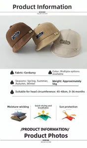 Détails de la casquette bébé en velours côtelé avec broderie Sunday et bord souple