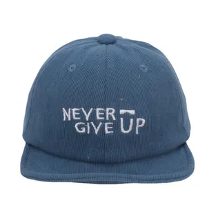 Gorra de béisbol azul de pana para bebé con bordado Never Give Up y visera suave