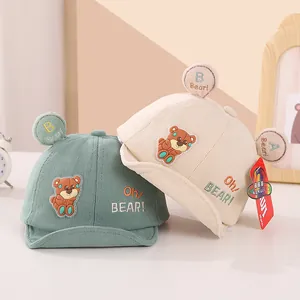 Japanese style baby corduroy baseball cap with cute bear ears in green and beige