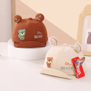 Japanese style baby corduroy baseball cap with cute 3D bear ears and soft brim