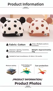 Detailed view of polka dot cotton baby hat with 3D ears and breathable mesh fabric