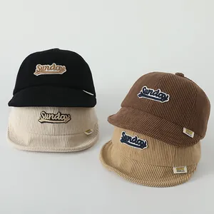 Casquette de Baseball en Velours Côtelé pour Bébé Avec Bord Souple Broderie Sunday Chapeau d'Hiver Chaud pour Enfants