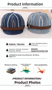 Spécifications détaillées de taille pour les casquettes en denim rayé pour bébés en bleu