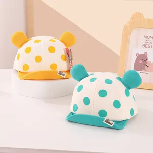 Polka dot baby baseball hats with cute bear ears and soft brims for autumn wear