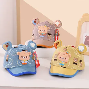 Detailed corduroy texture and bear ears on cute baby baseball caps in three colors