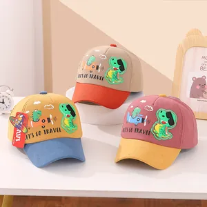 Cappellini da baseball per bambini in velluto a coste con ricamo di dinosauro colorato