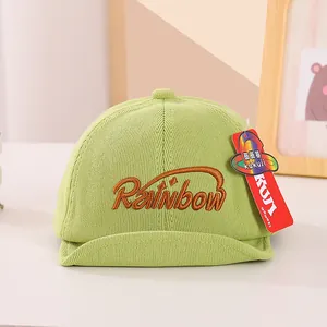 Light green cotton knit baby baseball cap with Rainbow embroidery for infants 0-3 years