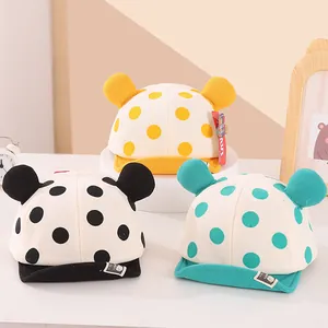 Cute Baby Polka Dot Baseball Cap With Ears Soft Brim Cotton Blend Sun Hat For Infant Toddler Outdoor Travel Kids Accessories