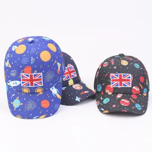 Casquettes de baseball spatiales pour enfants avec broderie Union Jack en bleu et noir