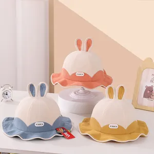 Detailed waffle texture and cute bunny ears on multi-colored baby fisherman hats