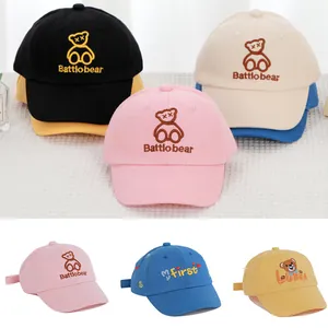 Toddler Kids Baseball Cap Cotton Embroidery Cartoon Bear Letter Print Sun Hat Adjustable Duckbill Cap For Boys Girls