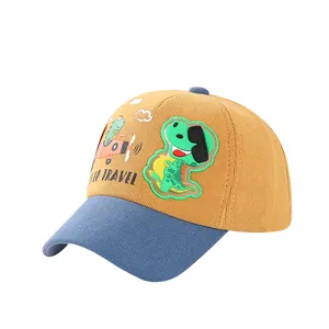 Berretto da baseball per bambini con dinosauro in velluto a coste giallo e blu