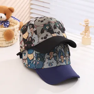 Kids jacquard baseball cap with cute cartoon bear and animal patterns in two colors
