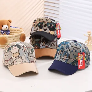 Kids Cartoon Jacquard Cotton Baseball Cap Cute Bear Rabbit Animal Pattern Patchwork Sun Hat For Boys Girls Toddler Accessory