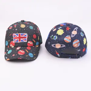 Casquette de baseball enfant noire avec imprimé espace et broderie Union Jack