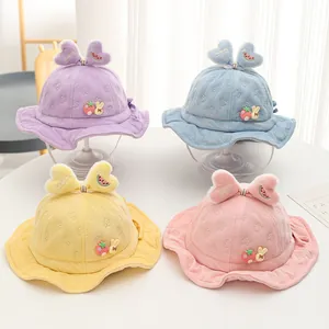 Cappelli alla pescatora per neonati in maglia a nido d'ape con orecchie a cuore e patch