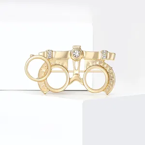 Creative golden optometrist trial frame brooch with sparkling rhinestones for suits