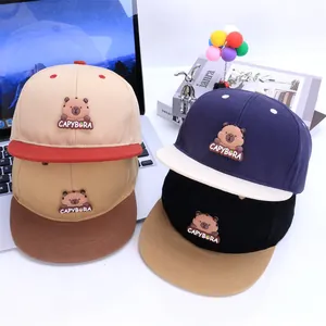 Kids Cartoon Capybara Baseball Cap Flat Brim Color Block Sun Protection Snapback Hat For Boys Girls Travel Outdoor