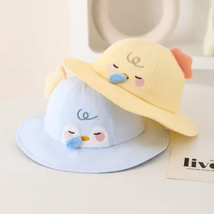 Cute cartoon cotton sun hats for toddlers featuring 3D penguin and chick embroidery