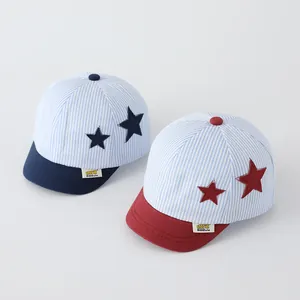 Baby striped baseball caps with soft brim and star embroidery for summer sun protection