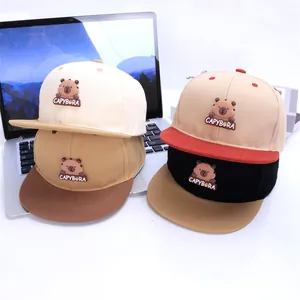 Kids flat brim capybara baseball cap with various color combinations for outdoor travel