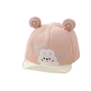Casquette de baseball rose pour bébé avec bord souple et broderie lapin mignonne
