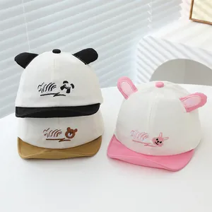 Casquette de Baseball Bébé Animal Dessin Animé Bord Souple Oreilles 3D Brodée Chapeau de Soleil Nourrisson Mélange de Coton