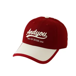 Burgunderrote Kinder-Baseballkappe mit beigem Schirm und Seoul 2014 Stickerei