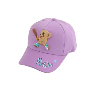 Purple kids baseball cap with cartoon character and B&M embroidery on cotton twill