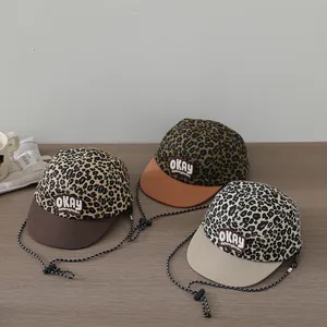 Kids leopard print baseball cap with contrast brim and adjustable drawstring strap