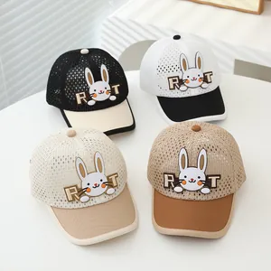 Kids breathable mesh baseball caps with cute bunny patch in four assorted summer colors